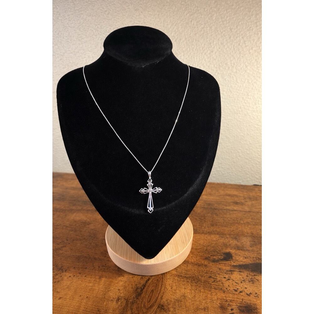Sterling Silver 925 Cross Pendant Necklace Open Design Dainty Religious 18”